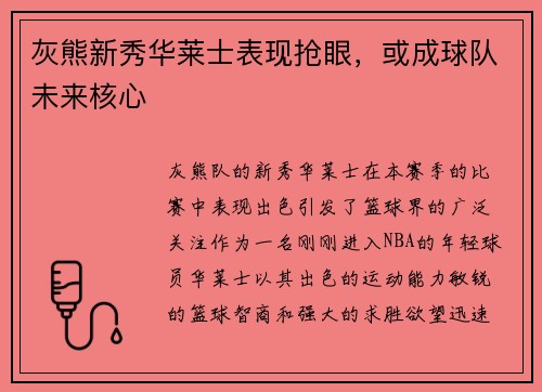 灰熊新秀华莱士表现抢眼，或成球队未来核心
